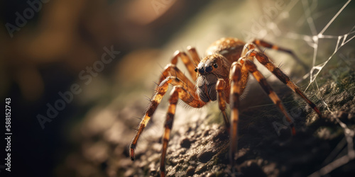 Macro of spider,  arachnid on the web in natural environment, generative ai