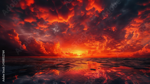 Fiery sunset with vibrant orange and pink clouds