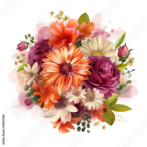 Artful Blossoms: A Charming Bouquet of Flowers Clipart, Generative AI © Kaare