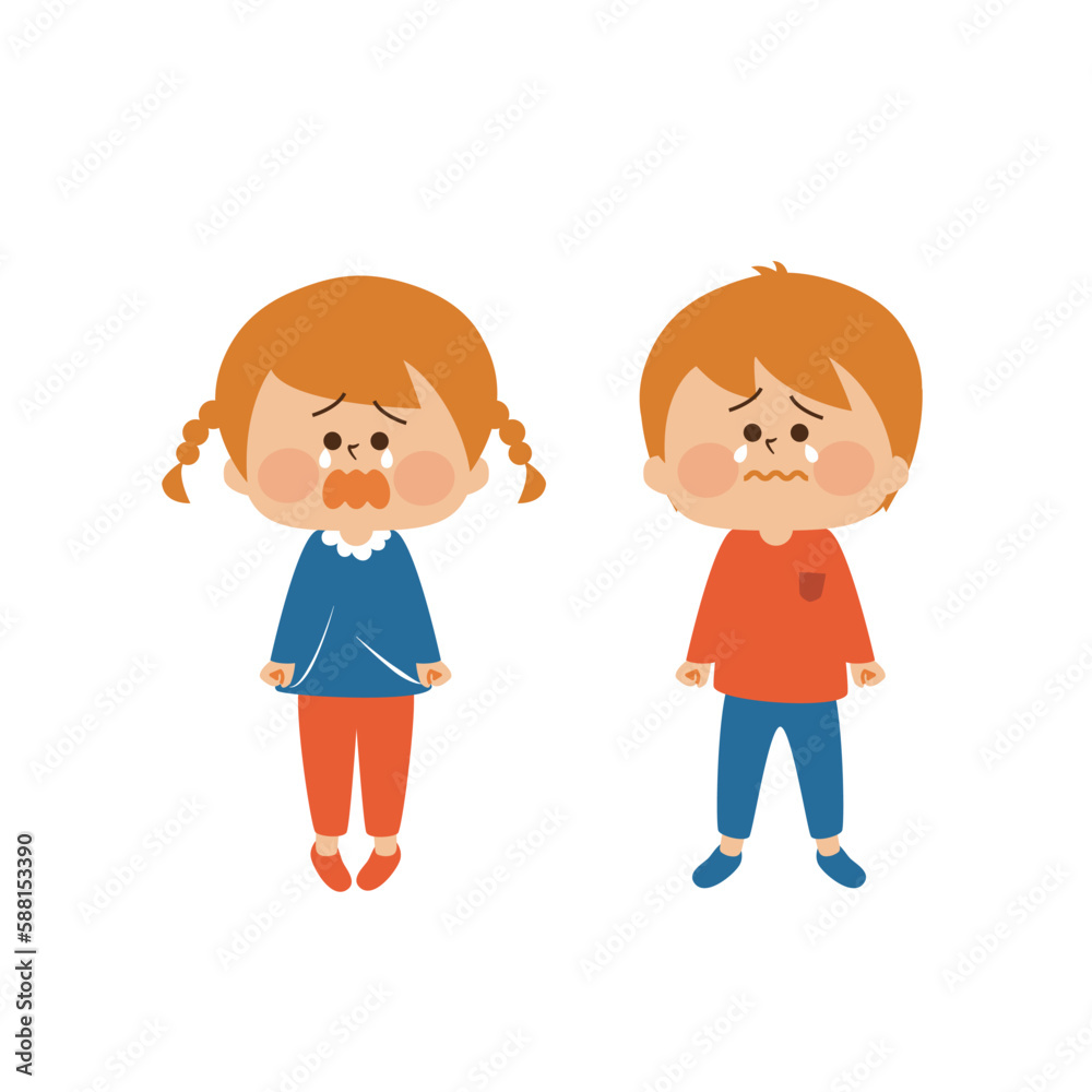 泣いている男の子と女の子のイラスト素材