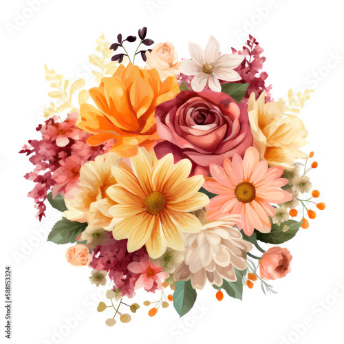 Artful Blossoms: A Charming Bouquet of Flowers Clipart, Generative AI © Kaare