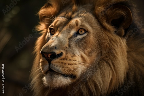 Beautiful lion in nature. The king of beasts concept. AI generated, human enhanced