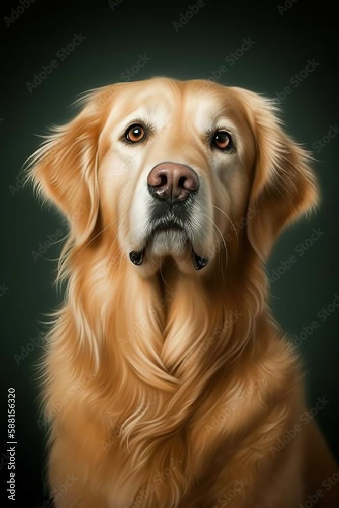 closeup of a golden retriever dog isolated on green colored background closeup of a golden retriever dog isolated on green colored background