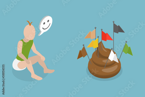 3D Isometric Flat Vector Conceptual Illustration of Babies Poop Color , Newborn Child Diaper Inspection