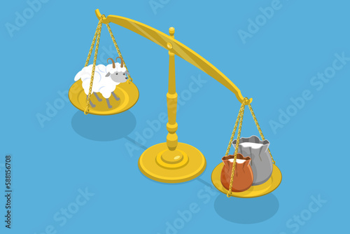 3D Isometric Flat Vector Conceptual Illustration of Barter System, First Trade Exchange Without Usinmg of Money
