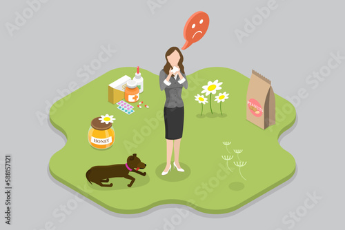 3D Isometric Flat Vector Conceptual Illustration of Seasonal Allergy, Causes and Symptoms