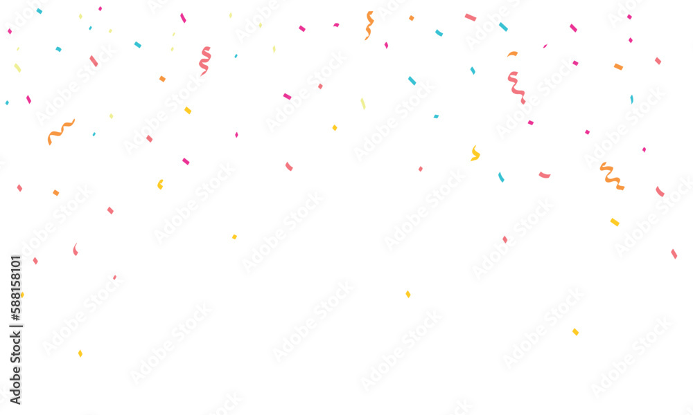 congratulatory background with colored confetti and serpentine. Vector illustration - obrazy, fototapety, plakaty 
