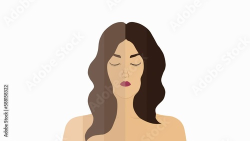 The figure of a girl with different skin types. 4k footage animation of women with dark hair with different skin tones. Multiculturalism is the concept of unity. 