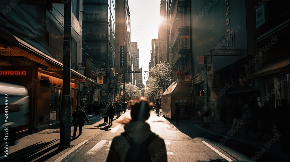 Frau mach am Nachmittag einen Spaziergang in der Innenstadt, generative AI