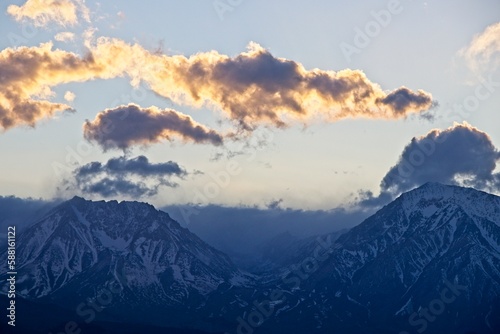 The sun sets over the Sierra Nevada Mountains, as seen from near Bishop, one of the larger cities in the Eastern Sierra region.