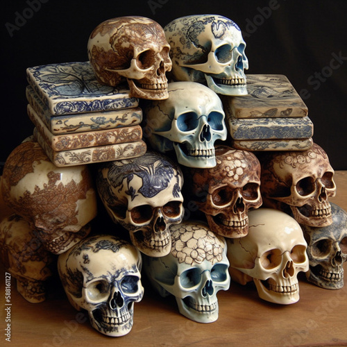 skulls and bones on a table photo