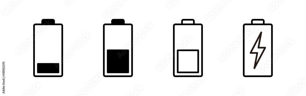 Battery icon vector for web and mobile app. battery charging sign and symbol. battery charge level Battery icon vector for web and mobile app. battery charging sign and symbol. battery charge level