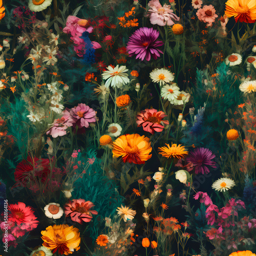 Seamless flowers pattern. Tile texture. Simple seamless pattern for fabric, textile, gift wrap, and wallpaper. Flowers in the garden background