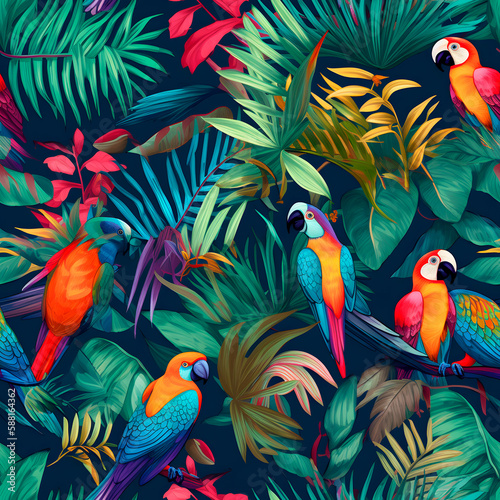Seamless tropical pattern. Tile texture. Simple seamless pattern for fabric, textile, gift wrap, and wallpaper. Tropical parrot background