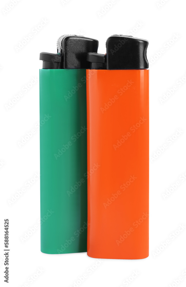 Stylish small pocket lighters on white background Stylish small pocket lighters on white background
