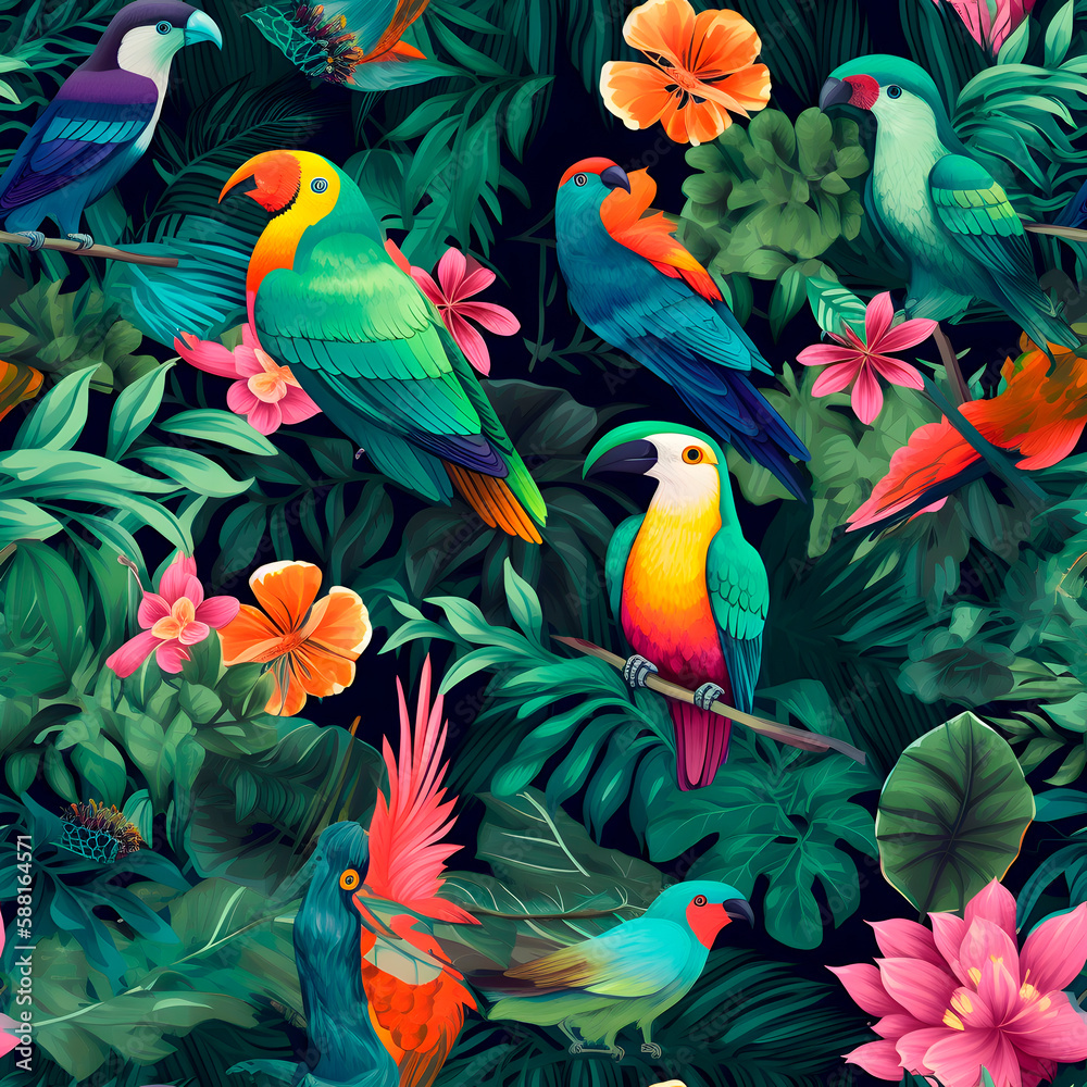 Seamless tropical pattern. Tile texture. Simple seamless pattern for fabric, textile, gift wrap, and wallpaper. Tropical parrot background