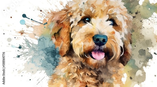 golden doodle, doodle, dog, painting, watercolor, calm