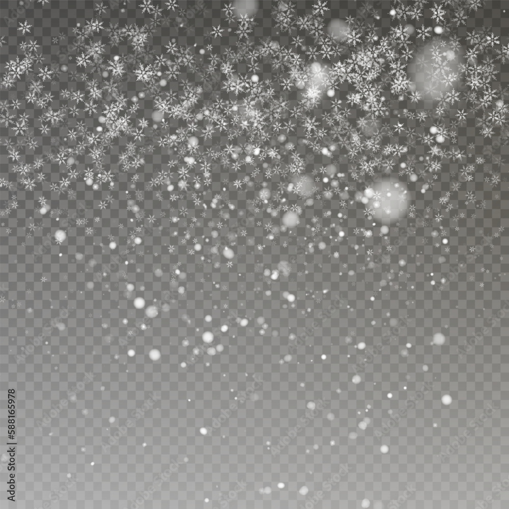Christmas snow. Falling snowflakes on transparent background. Snowfall. Vector illustration. Christmas snow. Falling snowflakes on transparent background. Snowfall. Vector illustration.