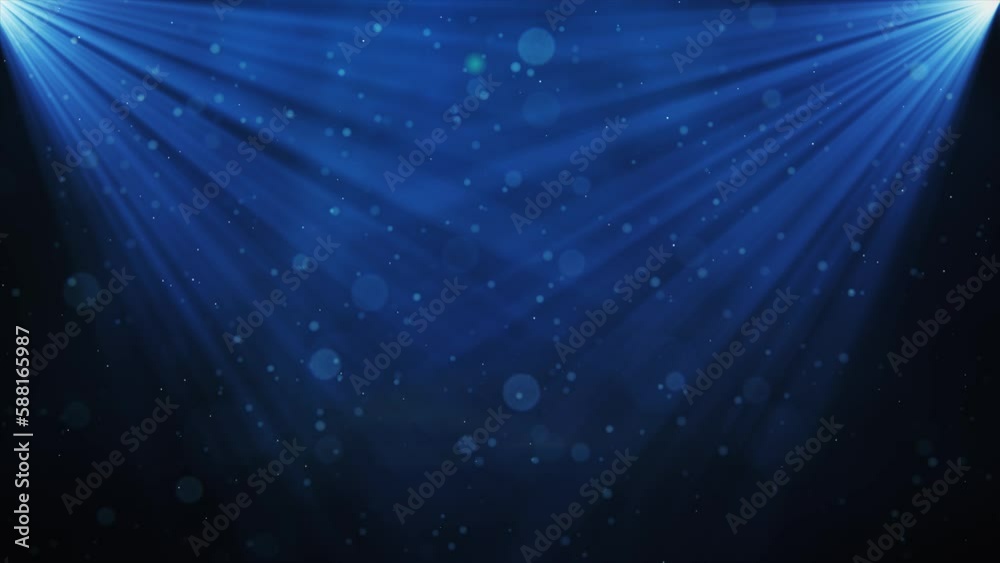 Dark light blue particle form abstract background with falling and flicker light beam ray particles. 3D Rendering. loop animation