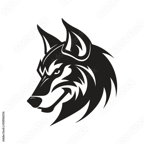 wolf, logo concept black and white color, hand drawn illustration