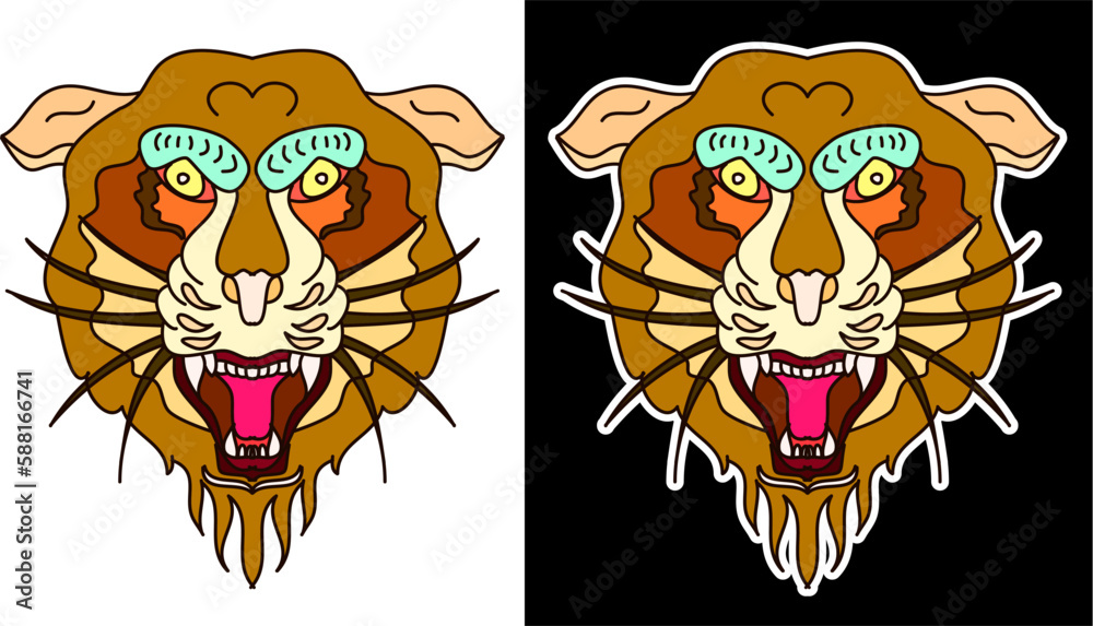 Obraz premium Japanese tiger illustration for printing on T-shirt.Year of tiger.Chinese new year zodiac sign of set.Chinese zodiac animal signs and Cherry blossom vector on background.