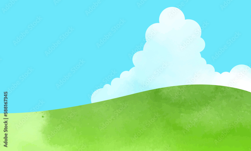 夏の青空の丘_背景イラスト素材