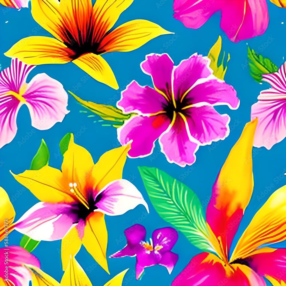 summer seamless pattern with flowers