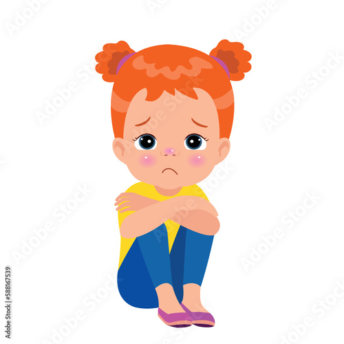 unhappy boy sitting with hands on knees