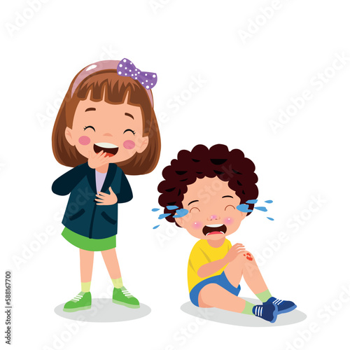 sad knee bleeding boy falling down