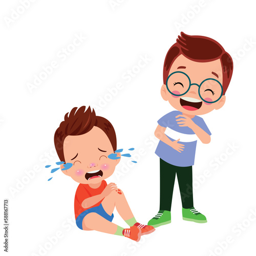 sad knee bleeding boy falling down