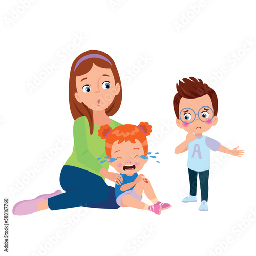 sad knee bleeding boy falling down