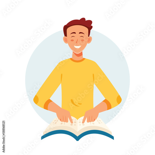 World braille day, male vector illustration