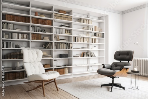 cozy reading nook with a comfortable chair and a bookshelf. Generative AI