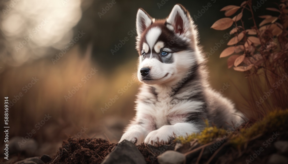 Beautiful husky baby or puppy portrait in nature generative ai Beautiful husky baby or puppy portrait in nature generative ai