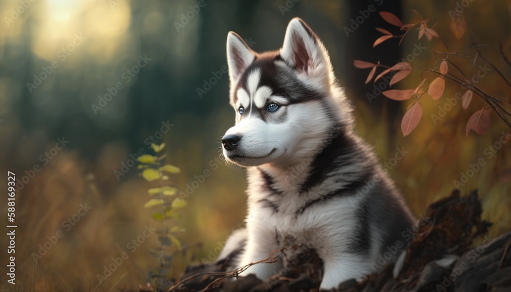 Beautiful husky baby or puppy portrait in nature generative ai Beautiful husky baby or puppy portrait in nature generative ai