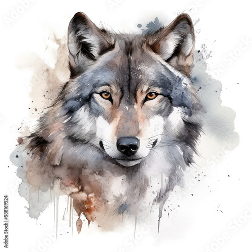 Majestic Wolf - Realistic Watercolor Portrait in Low-Res Scale