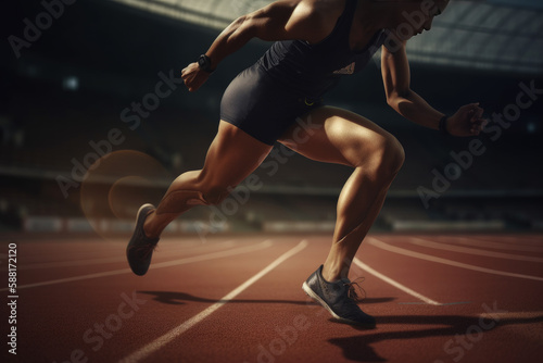 Athlete running on track in action