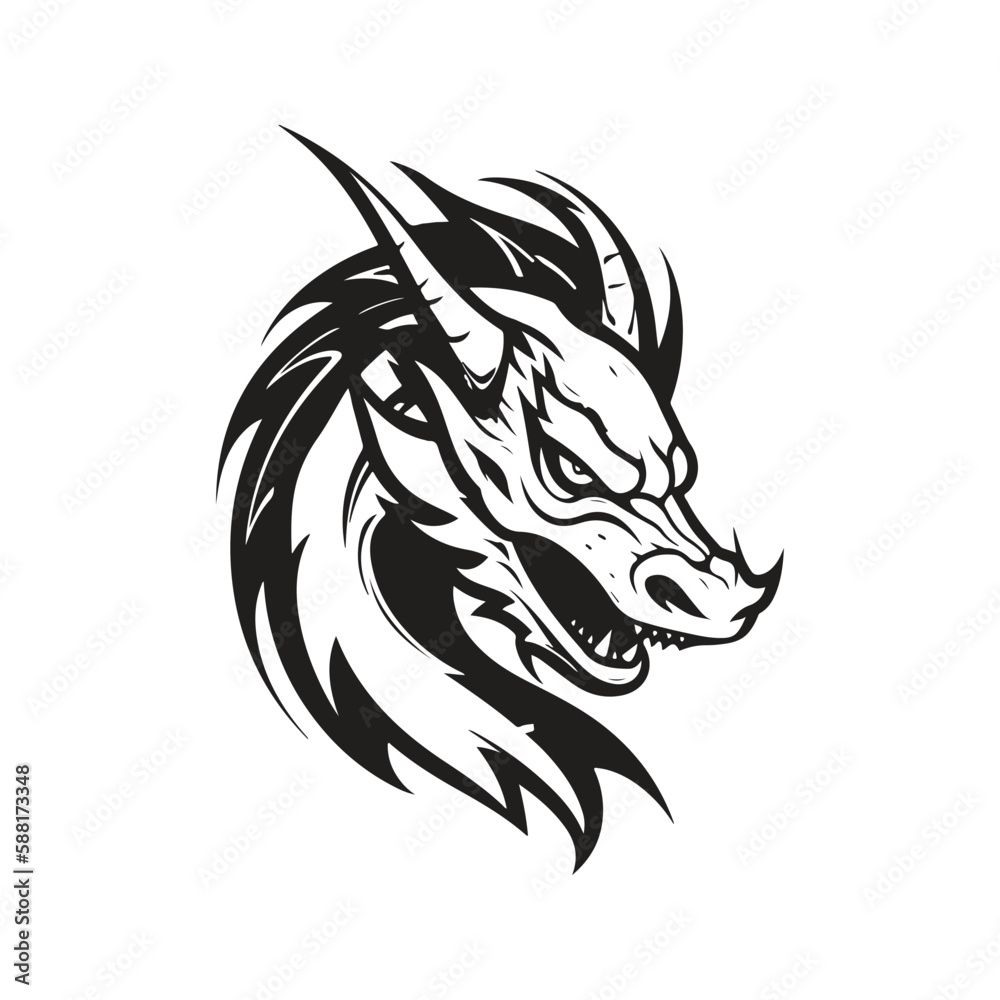 Obraz premium dragon, logo concept black and white color, hand drawn illustration