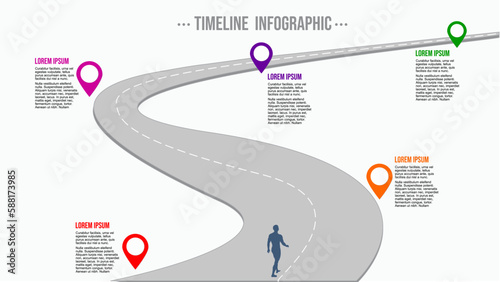 Timeline and roadmap with pinning infographic diagram, with the example of text presentation