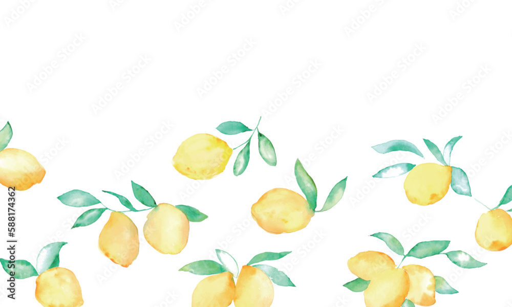 水彩画。夏の水彩タッチレモンベクターイラスト。夏のレモン装飾フレーム。Watercolor. Summer watercolor lemon vector illustration. Summer lemon decoration frame.