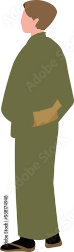 着物を着た男性の後ろ姿のイラスト