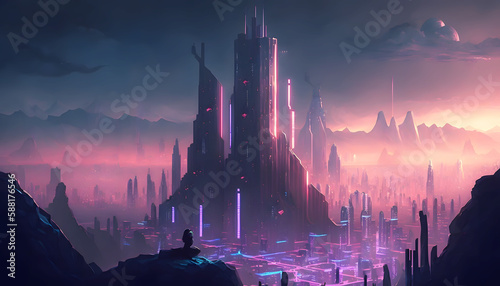 sunset over the city, generative AI