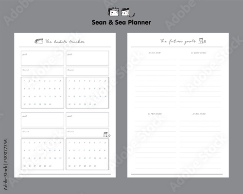 Habits tracker planner. Cute style with Sean and Sea partners. Plan your day make dream happen.	 