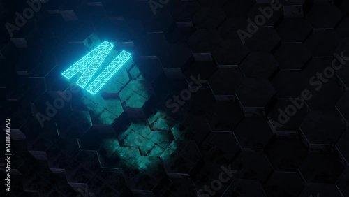 Artificial intelligence concept. AI letters over random moving hexagonal blocks. Machine and deep learning technology. 3d render animation. Seamless loop