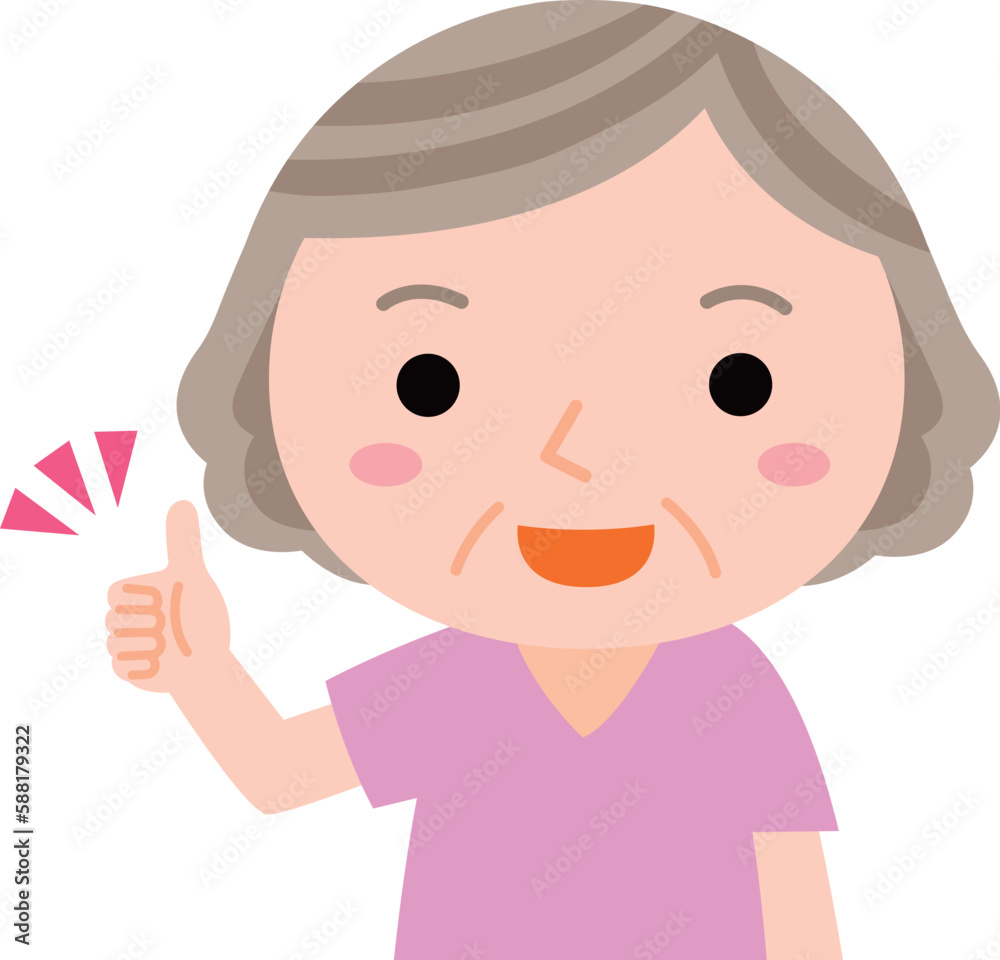 笑顔でいいねする高齢女性 笑顔でいいねする高齢女性