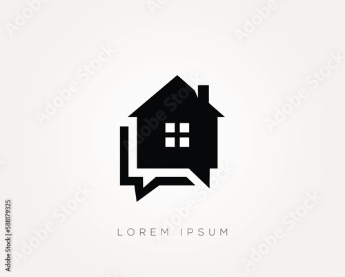 Home chat logo design and bubble concept illustration.
