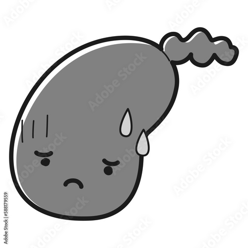 困った表情の胆のうのキャラクター(白黒)