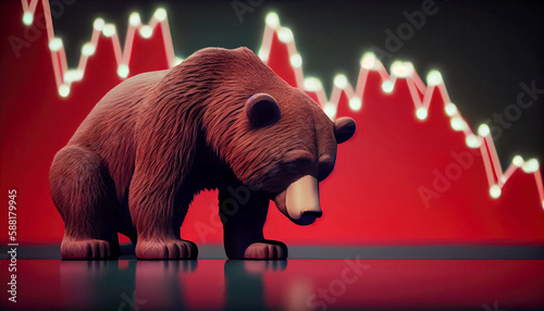 bull and bear market concept with stock chart digital numbers crisis red price drop arrow down chart fall