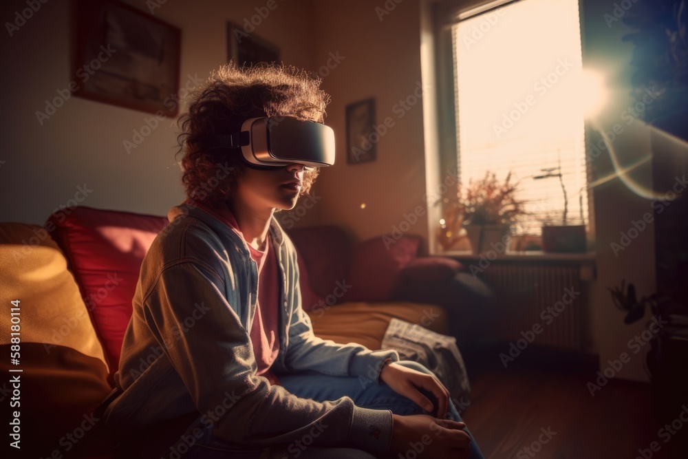 Virtual adventures: teenager explores a new dimension with vr headset Virtual adventures: teenager explores a new dimension with vr headset