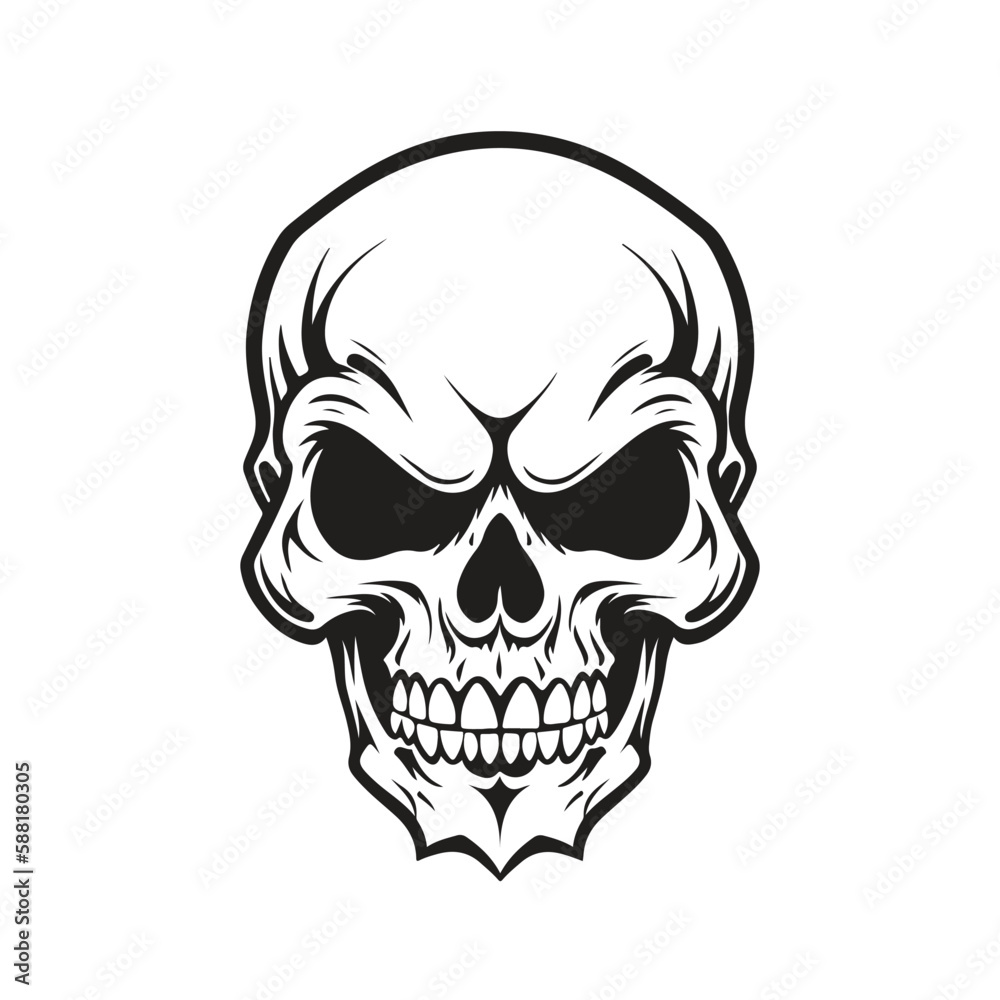 ripper skull, logo concept black and white color, hand drawn illustration